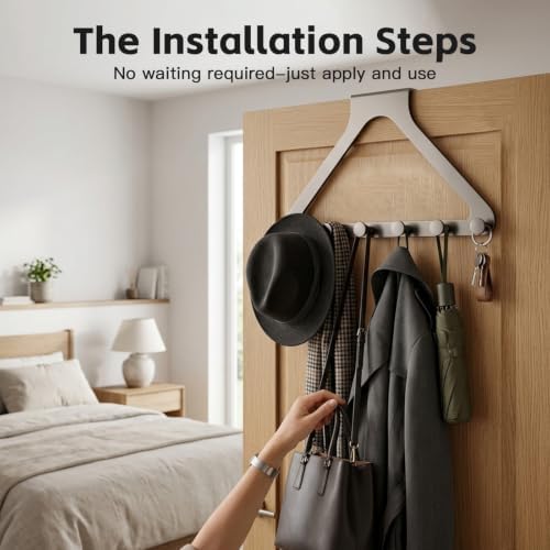 Over the Door Hanger Organizer, Home Storage Hooks, Gray＆Beige, 2 Pcs - Image 7