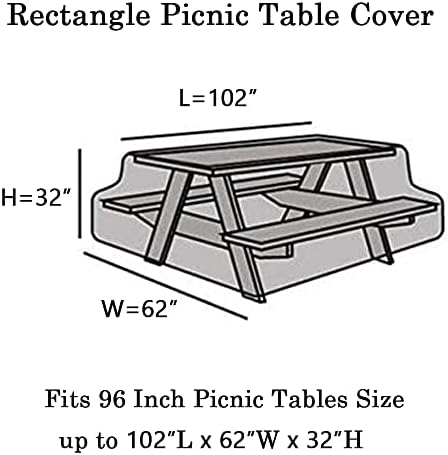 8 Foot Outdoor Picnic Table Cover Waterproof Heavy Duty 96 Inch - Image 2