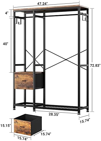 Lulive Clothes Rack with 2 Rods, Shelves, Drawers & Hooks, Garment Rack - Image 4