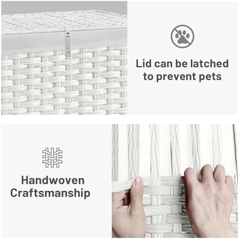 180L Wicker Storage Basket with Lid, Handwoven Rattan Large Shelf Basket with Removable Liner, 47.6 Gallon Wicker Basket for Blanket, Storage Trunk with Handle for Closet, Bedroom, Livingroom, White - Image 5