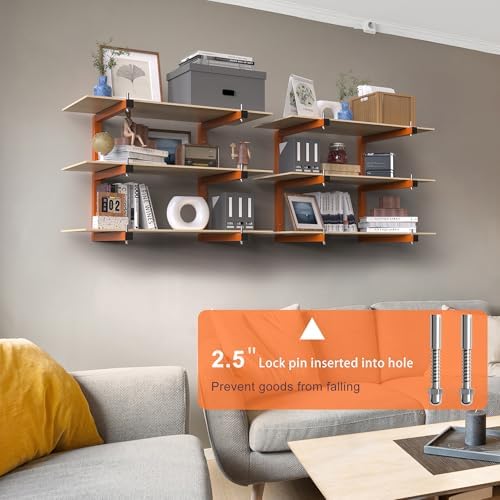 Lumber Rack Wall-Mounted Lumber Storage Rack, Heavy Duty Wood Storage Racks with 9-Level System, 1980 LB Sturdy Garage Wood Organizer, Orange Lumber Metal Racks for Indoor and Outdoor (6 Pack) - Image 5