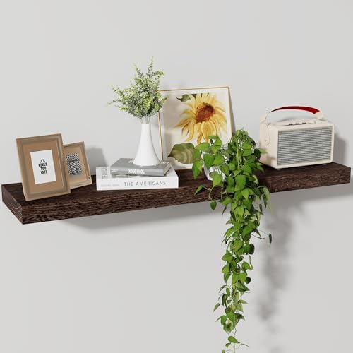 Axeman Floating Shelves, 8 Inch Deep Rustic Solid Wood Wall Shelves for Storage, Wall Mounted Display Shelving with Invisible Heavy-Duty Metal Bracket, 36" W x 8" D x 1.6" H, Rustic Brown by Axeman