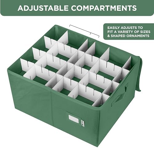 Christmas Ornament Storage Container with Dividers - Box Stores Up to 96 Ornaments, Zippered, Convenient, Adjustable, Large Organizer Bin to Protect Holiday Décor, Fits Most Standard Size, Green - Image 7