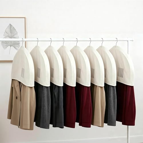 Cotton Shoulder Garment Bags with 2" Gusset, Breathable Clothes Dust Covers with Clear PVC Pocket, Reusable Washable Protectors for Suit, Coat, Dress, Closet Storage & Travel (8 Pake) by MSIUSU