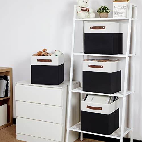 Temary Foldable Storage Cubes Set of 4 - Organizers with Handles, Decorative Storage Boxes for Home, Office (White&Black) - Image 5