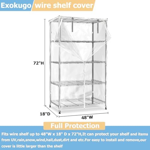 Wire Shelf Cover,600D Heavy Duty 100% Waterproof Shelf Covers for Wire Shelving,Outdoor Storage Shelves Cover for Metal Rack,48" W x 18" D x 72" H,Clear - Image 3