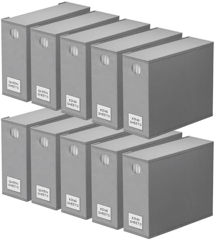 SpaceAid 10 Pack Bed Sheet Organizers and Storage, Foldable Sheet Organizer for Linen Closet, Sheets Set Folder Keeper with Window XL (Queen & King Size) Organizing Bedding Container, Gray by SpaceAid