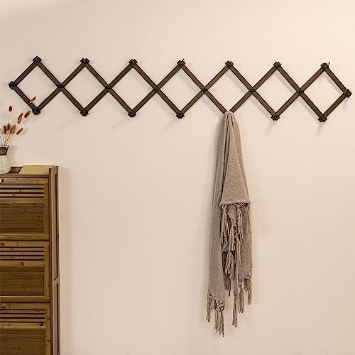 SKOLOO Accordion Wall Hanger with 22 Hooks, Modern Expandable Coat Rack Hat Rack for Wall, Solid Wooden, Dark Walnut Color - Image 2