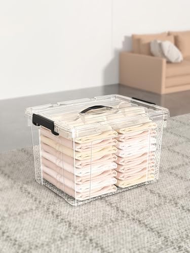 Cetomo 50Qt*4 Lidded Storage Bins, Stackable Plastic Bin with Handle, Storage Container with Secure Latching Buckles, Transparent, 50 Quart, Set of 6 - Image 3