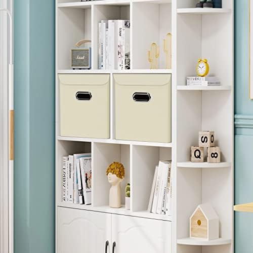 Closet Organizers Fabric Storage Bins With Lids Collapsible Cube Storage Organizer Basket With Handles,Storage Boxes for Clothes Storage,Office,Laundry,Shelves,8 Pack,（Creamy-White） - Image 5
