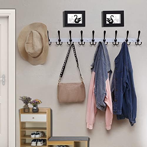 Dseap Coat Rack Wall Mount - 38” Long 10-Tri-Hooks Heavy Duty Coat Hanger Rail Wall Hooks for Hanging Coats Hats Clothing Clothes Purse Mudroom Entryway, White/Black - Image 3