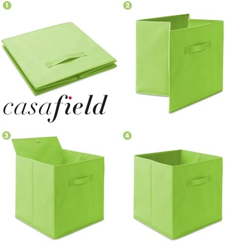 Casafield Set of 12 Collapsible Fabric Cube Storage Bins, Lime Green - 13" Foldable Cloth Baskets for Shelves, Cubby Organizers & More - Image 6