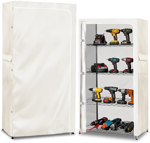 Rileytee Wire Shelf Cover,Heavy Duty 600D Dustproof Waterproof Shelf Covers for Shelving,Outdoor Storage Rack Cover for Wire Rack with Zipper,White,36.2" W x 20.5" D x 60" H by Rileytee