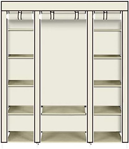 Knocbel Portable Closets Freestanding Closet Organzier Clothes Garment Rack Dustproof & Waterproof Fabric Cover with Storage Shelves & 1 Hanging Rod, 58" W x 17" D x 68.9" H Beige - Image 2