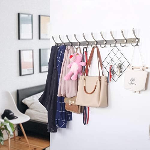 WEBI Coat Rack Wall Mount,37 5/8" Long Coat Hanger Wall,Coat Hooks Wall Mounted,16" Hole to Hole,10 Triple Hooks for Hanging Jacket,Clothes,Hats,Chromed - Image 5