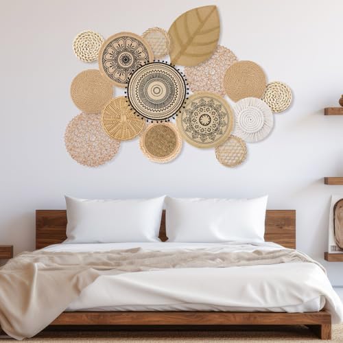 15 Pcs Boho Wall Basket Decor Woven Rattan Seagrass Wall Decor Hanging Rustic Farmhouse Round Handmade Wicker Decoration, Western Art for Living Room Kitchen Bedroom Home Nursery - Image 6