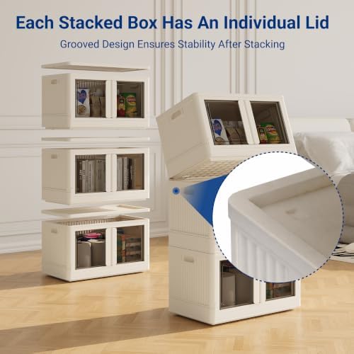 FLEXIMOUNTS 304 QT Stackable Plastic Storage Bins With Lids, Milky White - Image 4