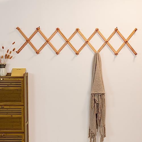 SKOLOO Hat Rack for Wall with 20 Hooks, Solid Wooden, Modern, Expandable Coat Rack Wall Mount for Coats, Hats, Bags, Baseball Caps, Natural Color - Image 2