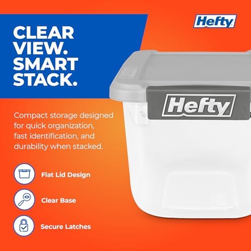 Hefty 6.5 Qt Flat-Lid Storage Bin with Lid, Stackable Plastic Storage Container, Organizer for Home, Office & Classroom, 8 Pack, Gray - Image 2