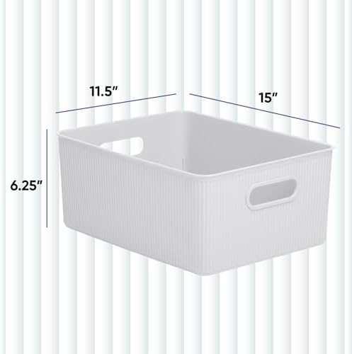 Superio Ribbed Collection - Decorative Plastic Basket Open Home Storage Bins Organizer, Large White Smoke (4 Pack) Container Boxes for Organizing Closet Storage Bins for Shelves 15 Liter/16 Quart - Image 2