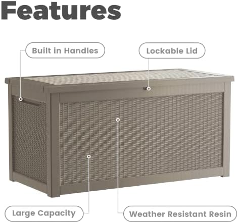 325 Gallon Outdoor Storage Box Waterproof, Lockable Resin Deck Box Large Storage Bin for Patio Furniture Cushion, Garden Tools, Pool Accessories, UV-Resistant Outside, Grey - Image 6