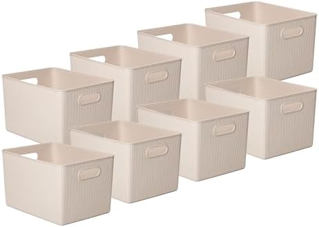 Superio Eco-Friendly Decorative Plastic Basket Open Home Storage Bins Organizer Baskets, X-Large (8 Pack) Container Boxes for Organizing Closet Storage Bins for Shelves Drawer Shelf 22 Liter by Superio