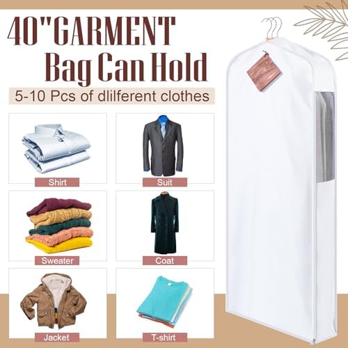Briwooody Long Garment Bags, 2 Sets, Moth Protection, 60 x 24 x 6 in, White - Image 4
