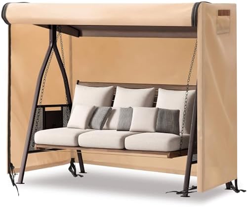 Outdoor Swing Covers for Patio Swing 3 Seater, 87" L x 49" D x 67" H, 3 Seat Cover Waterproof, Porch Patio Canopy Cover, Windproof UV Resistant All Weather Protector - Beige by uHousDecoTeddyBearPlushToy