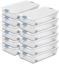 Sterilite Latching Storage Box, Stackable Bin with Latch Lid, Plastic Container to Organize Closet Shelf, Clear with White Lid, 56 Quart, 12-Pack by Sterilite