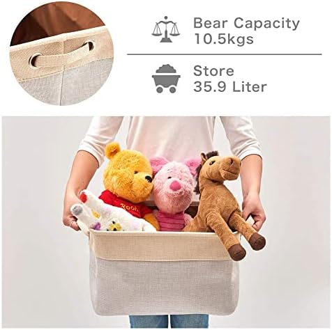 EZOWare Set of 3 Large Canvas Fabric Tweed Storage Organizer Cube Set W/Handles for Nursery Kids Toddlers Home and Office - 15 L x 10.5 W x 9.4 H -Gray/Cream - Image 5