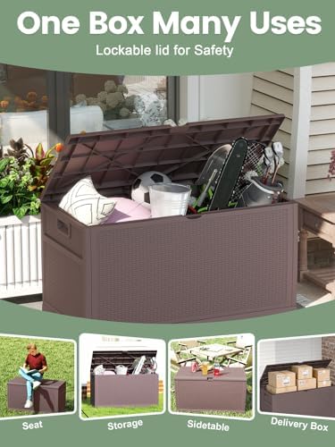 ZYJOYY 100 Gallon Waterproof Large Resin Deck Box, Indoor Outdoor Storage Box Lockabe, Outdoor Organization & Storage Deck Box with Lid for Patio Cushions, Garden Tools, UV Resistant - Image 7