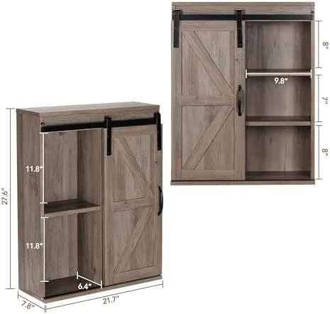 RUSTOWN Farmhouse Bathroom Wall Cabinet with Sliding Barn Door - Image 4