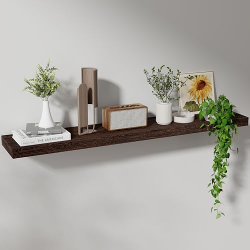 Axeman Floating Shelves, 8 Inch Deep Rustic Solid Wood Wall Shelves for Storage, Wall Mounted Display Shelving with Invisible Heavy-Duty Metal Bracket, 48" W x 8" D x 1.6" H, Rustic Brown by Axeman