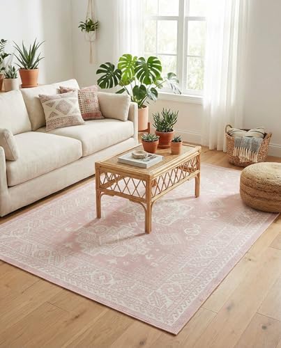 Rugs.com - Outdoor Aztec Rug – 5' 3 x 8' Pink Indoor/Outdoor Rug – Perfect for Patios, Decks, and Porches - Image 5