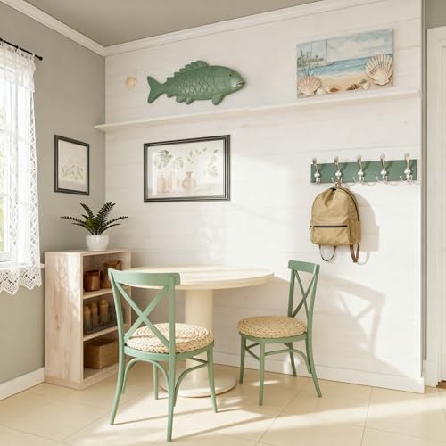 SKOLOO Creations Forest Green Solid Wood Wall Mounted Coat Rack, 5 Hooks, 16-7/8" Long - Kitchen, Mudroom, Entryway, Bathroom - Includes Mounting Hardware, Wall Coat Hanger, Towel Rack, Pack of 2 - Image 4