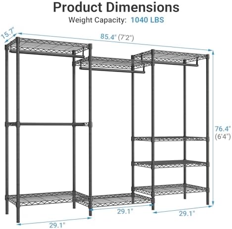 VIPEK V5 Plus Heavy Duty Clothes Rack, Large Modular Closet System, Black - Image 6