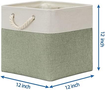Temary Cube Storage Baskets for Shelves 12 Inch Storage Cubes 4pack Fabric Storage Baskets for Organizing Clothes, Closet Basket with Rope Handles for Home (White&Green) - Image 2