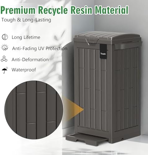 Outdoor Trash Can, 30 Gallon Garbage Can with Tiered Lid and Drip Tray, Waterproof Resin Waste Bin for Patio, Garden, Backyard, Deck, Brown - Image 2