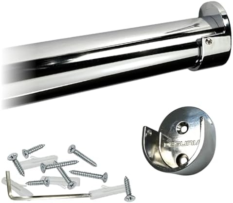 94" Round Closet Rod Kit | Polished Chrome | Screw-On End Brackets & Hardware | Heavy-Gauge Steel | 2 Kits | Desunia by Desunia