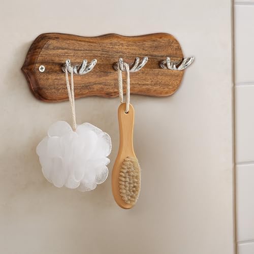 Rustic Wall Mounted Coat Rack with 3 Polished Nickel Hand-Shaped Hooks – Solid Wood Base, Entryway Hook Rail for Hats, Keys, and Bags – Farmhouse Style Organizer for Home & Mudroom - Image 4
