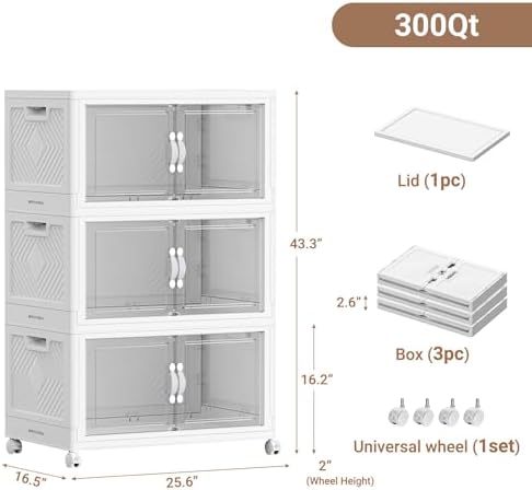 BROVIEW 300QT Large Stackable Storage Bins with Clear Doors, V20 3Pack - Image 2