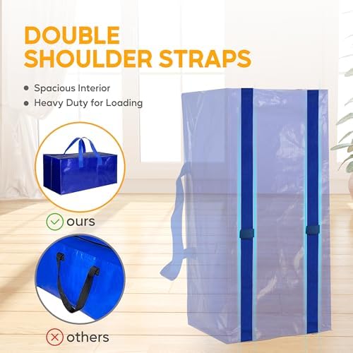 HealSmart 8 Pack Extra Large Moving Bags with Zippers & Carrying Handles, Heavy-Duty Storage Tote Moving Boxes for Dorm Room Essentials Storage Bags, Blue - Image 5