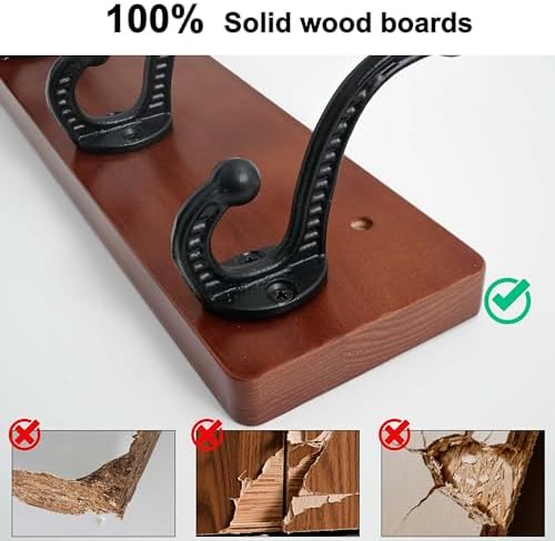 WEBI Rustic Coat Rack Wall Mount,35.43" Long 8 Cast Iron Coat Hooks Wall Mounted,Heavy Duty Wood Wall Coat Hanger Hooks for Hanging Coats,Jacket,Clothes,Backpack,Farmhouse,Cherry,2 Packs - Image 6