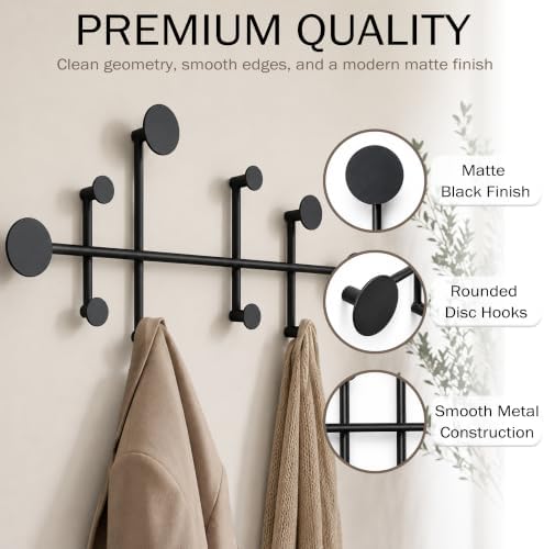 Wall Mounted Coat Rack, Minimalist Metal Coat Hooks for Entryway, Black - Image 4