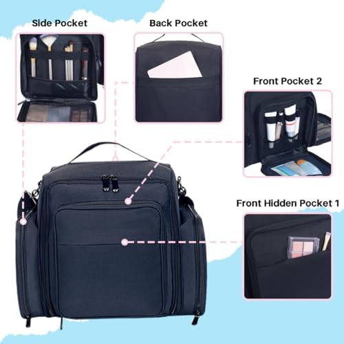 Large Makeup Bag Organizer with 3 Inner Removable Pouches,Black - Image 3