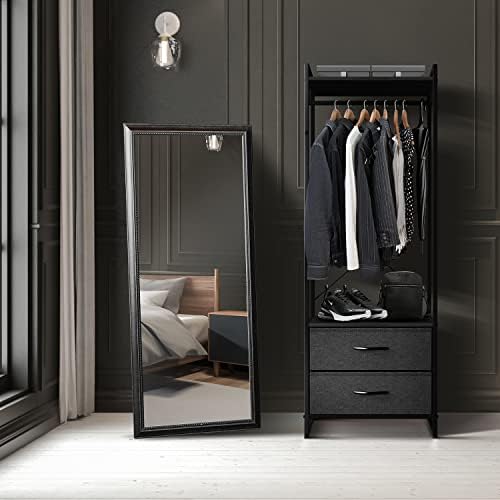 Sorbus Tall Clothing Rack with Drawers, Wood Top (Black) - Image 7
