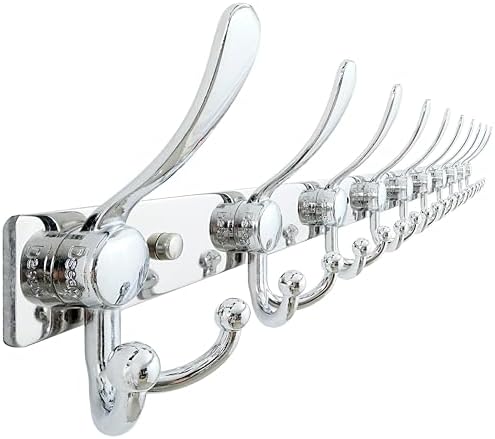 Dseap Coat Rack Wall Mount 37 Inch, Heavy Duty 12-Gauge Base vs Flimsy 1mm, Double-Thick Solid Anti-Snap Hooks, 16” Stud-Mount, Stainless Steel 10-Hook Hanger for Closet Entryway, Chromed by Dseap