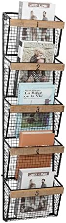 RiteSune Wall Mounted File Magazine Mail Rack Holder, Metal Basket Shelf Wall Organizer for Newspapers, Magazines, Fit for Office, Home, 5 Tier, Black - Image 5