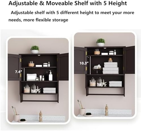 Bathroom Cabinet, Bathroom Wall Cabinet with 2 Doors and Adjustable Shelf, Wooden Medicine Cabinets Wall Mount, Over the Toilet Storage - Image 4