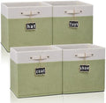 15x13x13 inch cube storage bin,Collapsible Fabric Storage Cubes with Labels 4 Pack,Linen Cube Storage Organizer Bins with Cotton Handles for Home,Nursery,Clothes,Shelves and Closet(White green). by Storageexperts